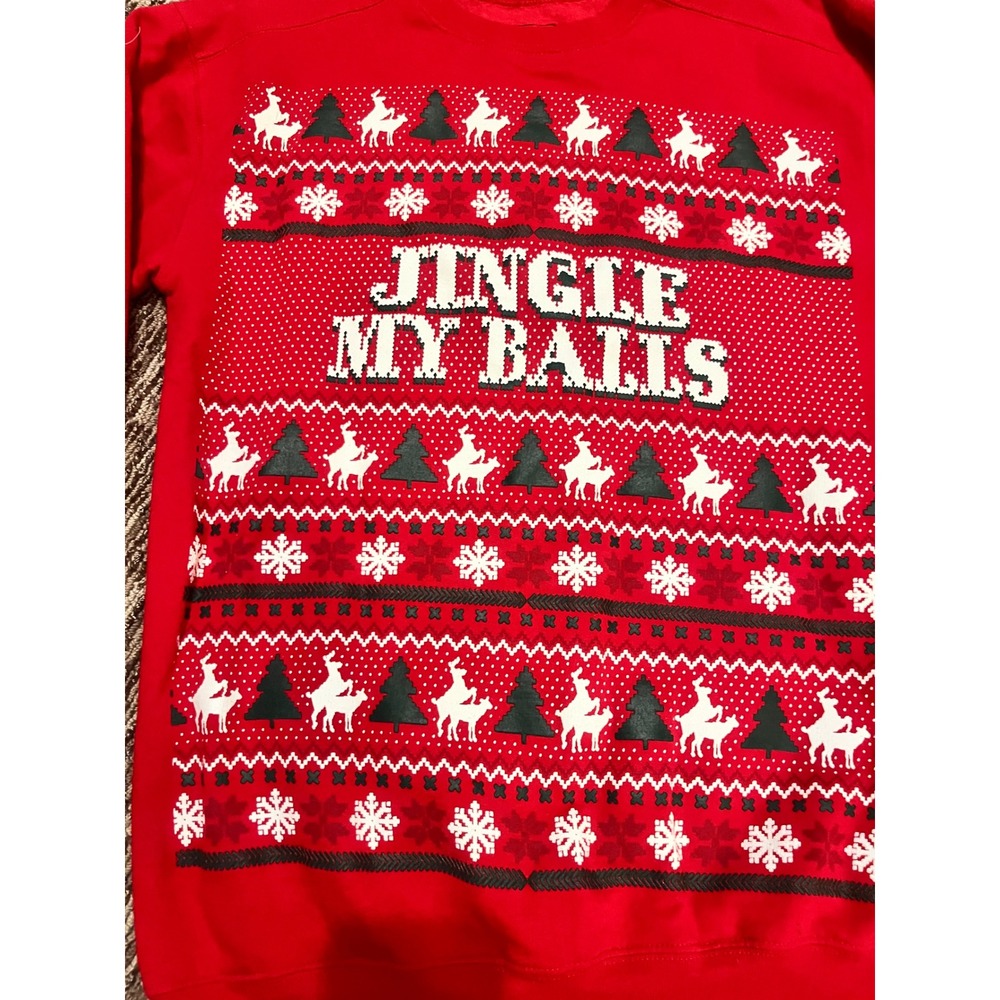 Spencers Jingle My Balls Ugly Christmas Sweater Red Reindeer Sweatshirt Small